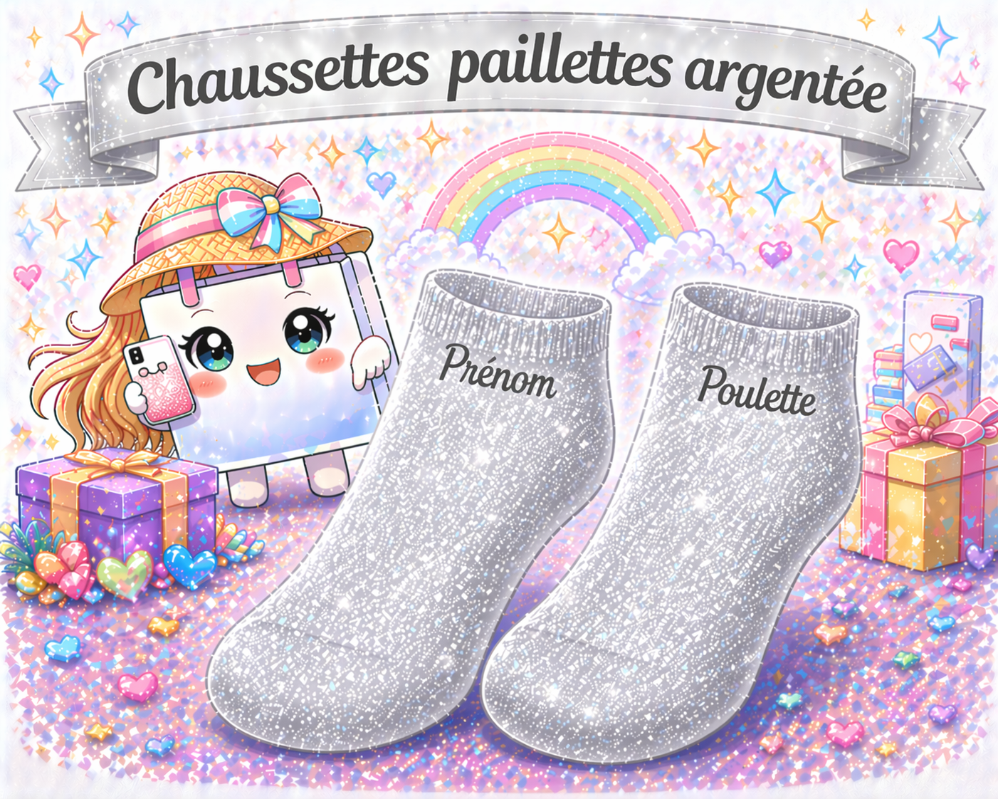 Chaussettes personnalisées paillettes argent