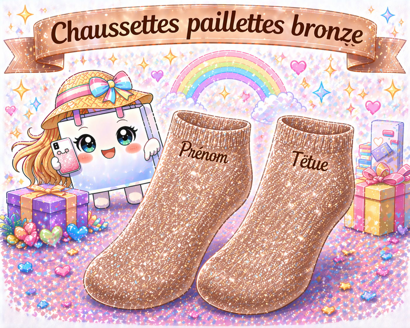 Chaussettes personnalisées paillettes bronze
