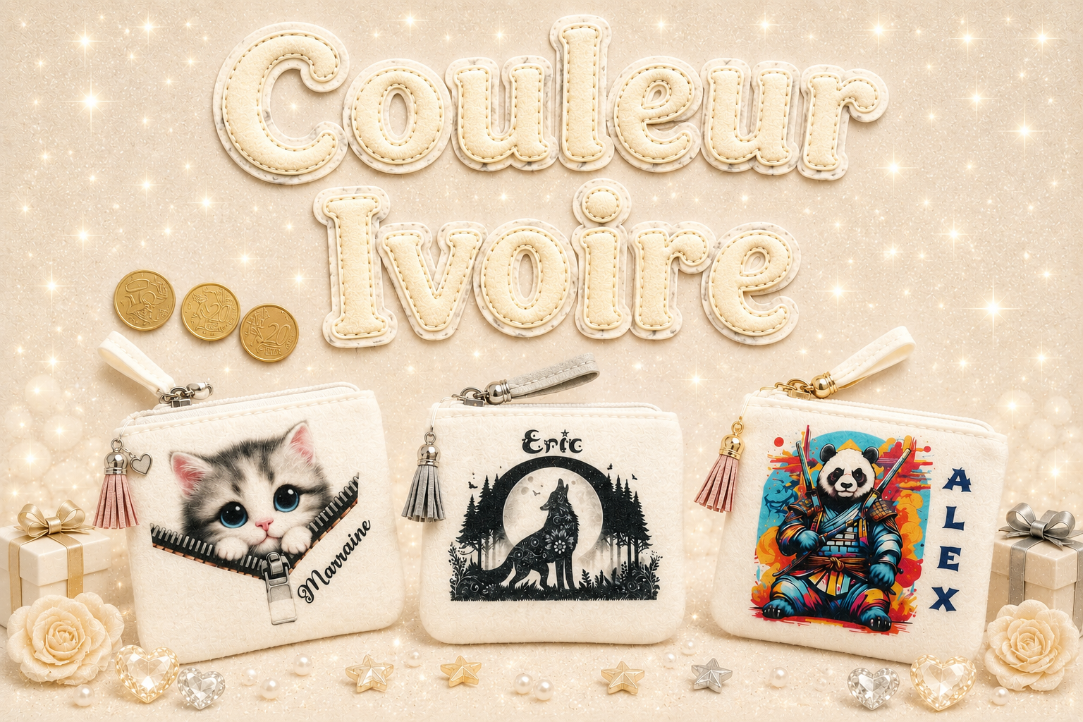 Porte-Monnaie Personnalisé Ivoire en Feutrine