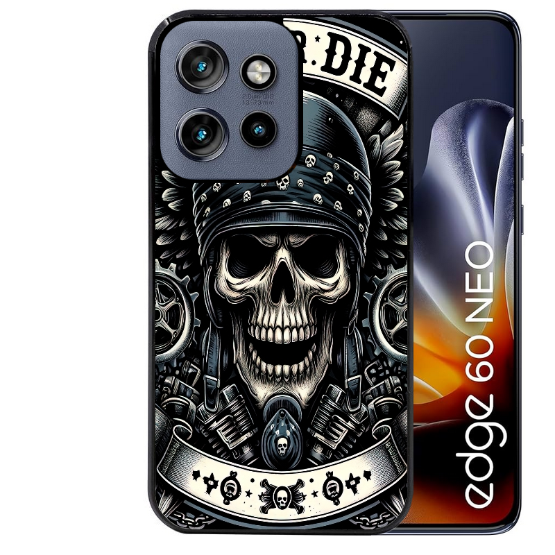 Coque noire taperso pour Moto Edge 60 et Neo Fusion Pro avec motif mort motard protection antichoc personnalisée