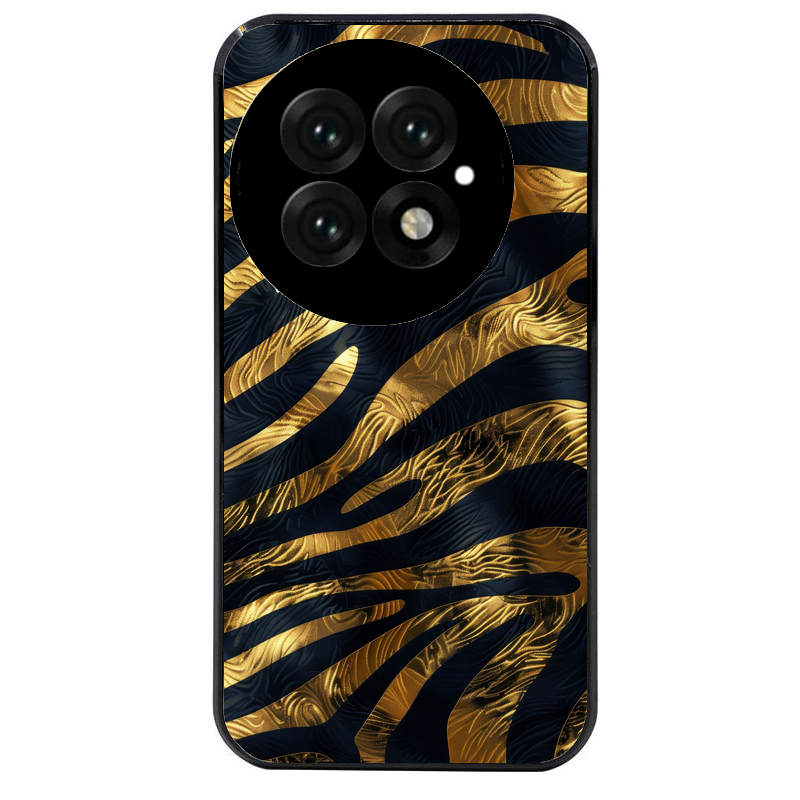 Coque noire taperso pour OnePlus 13 avec motif zebre gold protection antichoc personnalisée