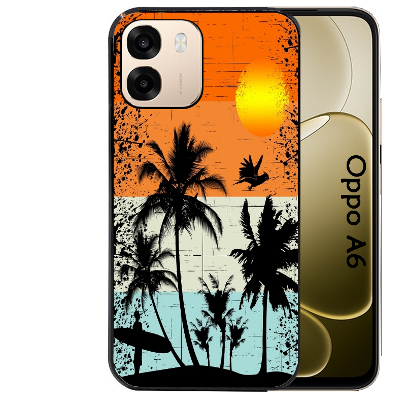 Coque noire taperso pour OPPO A6 A6X 4G et 5G avec motif hawai sun protection antichoc personnalisée