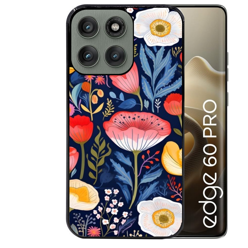 Coque noire taperso pour Moto Edge 60 et Neo Fusion Pro avec motif fleur coquelicot protection antichoc personnalisée