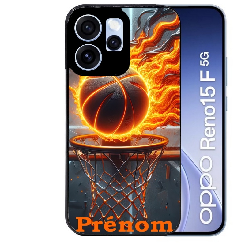 Coque noire taperso pour OPPO Reno 15 et F FS 5G avec motif basket flamme personnalisee protection antichoc personnalisée