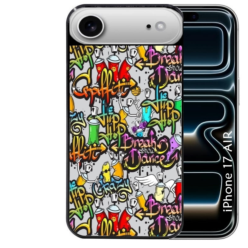 Coque noire taperso pour Iphone 17 17E AIR MAX PRO avec motif tag et graffiti protection antichoc personnalisée