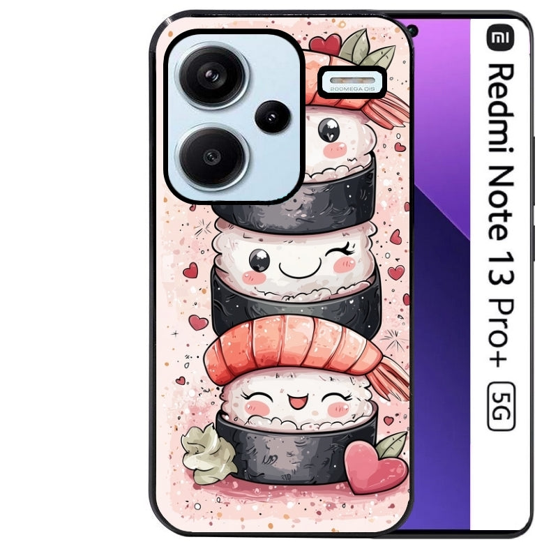 Coque noire taperso pour Redmi Note 13 PRO PLUS 5G avec motif sushi kawai anime protection antichoc personnalisée