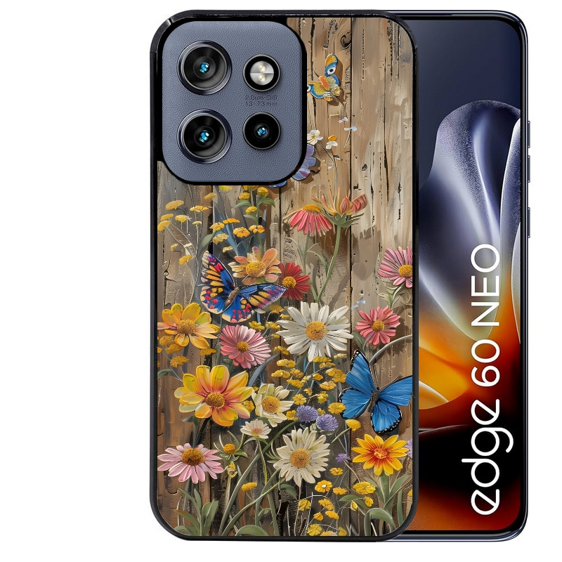 Coque noire taperso pour Moto Edge 60 et Neo Fusion Pro avec motif bois et papillon 1 protection antichoc personnalisée