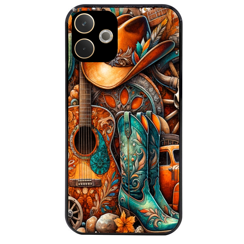 Coque noire taperso pour OPPO A5 PRO 4G et 5G avec motif cow boy et texas automne protection antichoc personnalisée
