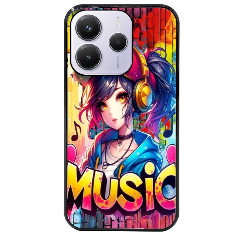 Coque noire taperso pour Redmi Note 14 et PRO PLUS 4G 5G avec motif anime manga et music protection antichoc personnalisée