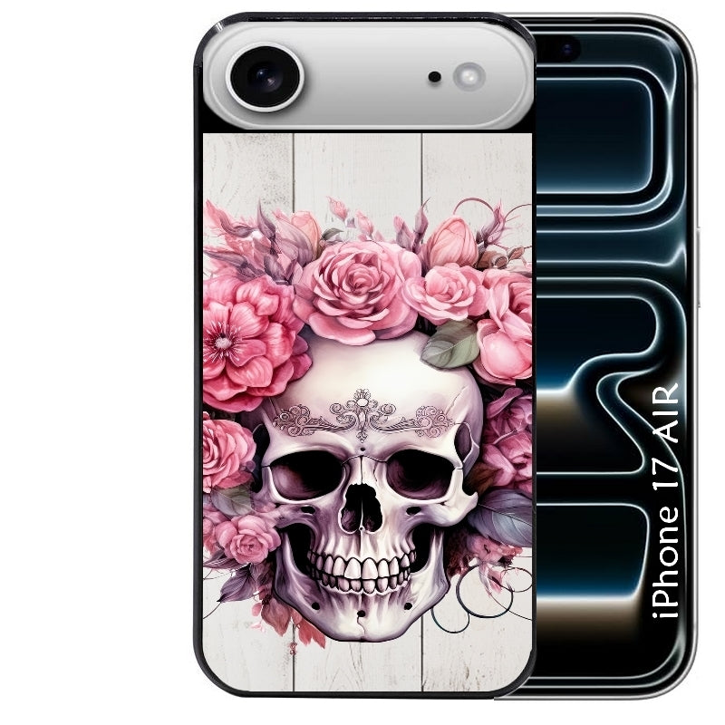 Coque noire taperso pour Iphone 17 17E AIR MAX PRO avec motif tete de mort floral protection antichoc personnalisée