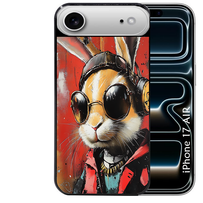 Coque noire taperso pour Iphone 17 17E AIR MAX PRO avec motif lapin tag protection antichoc personnalisée