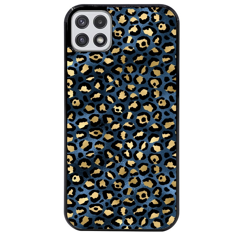 Coque noire taperso pour galaxy A22 A32 A52 A52S 4G 5G  avec motif leopard bleu protection antichoc personnalisée