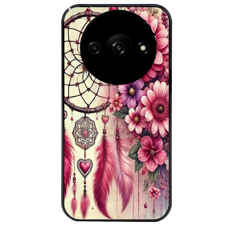 Coque noire taperso pour Redmi A3 avec motif dreamcatcher et coeur protection antichoc personnalisée