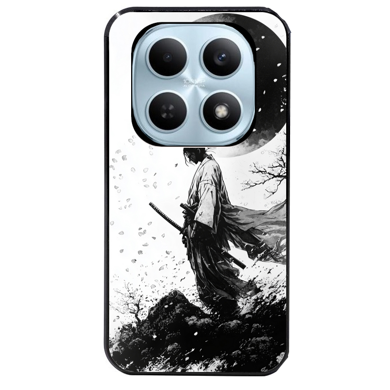 Coque noire taperso pour POCO M8 5G et PRO 5G avec motif samourai et lune protection antichoc personnalisée