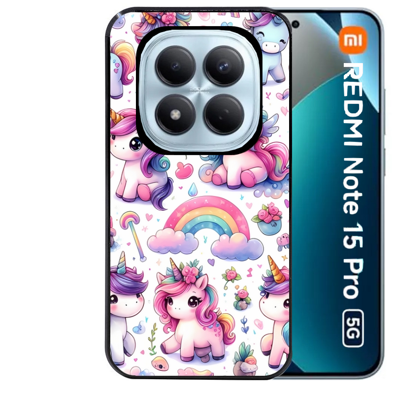 Coque noire taperso pour Redmi Note 15 et PRO PLUS 4G 5G avec motif licorne arc en ciel protection antichoc personnalisée