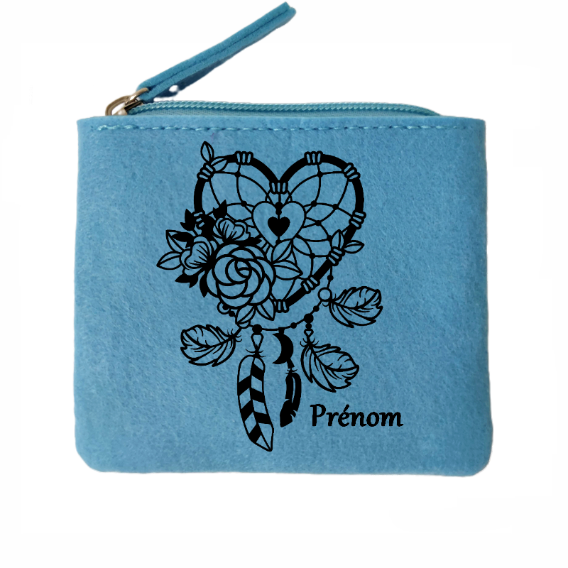 Porte monnaie personnalisé dreamcatcher coeur en feutrine en feutrine
