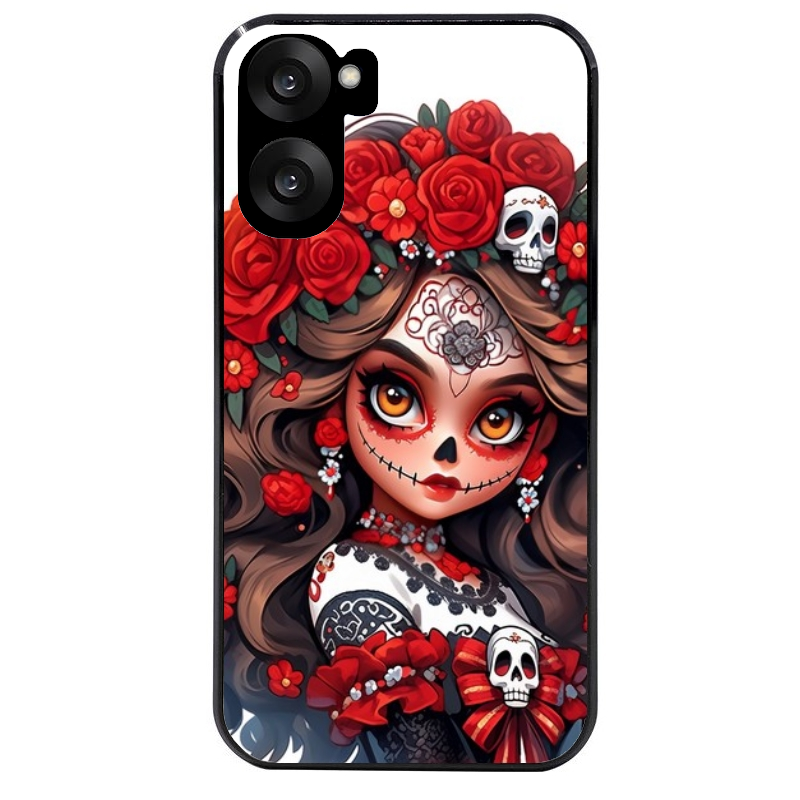 Coque noire taperso pour OnePlus Nord CE5 avec motif tete de mort calavera rouge protection antichoc personnalisée
