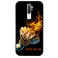 Coque noire taperso pour OPPO A5 A9 2020 avec motif badminton flamme personnalise protection antichoc personnalisée
