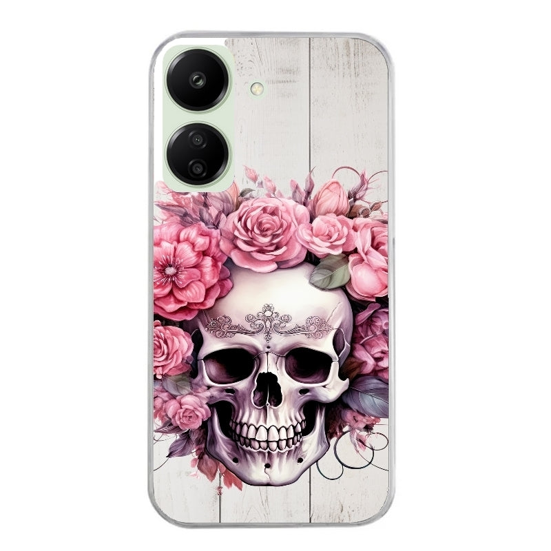 Coque taperso pour POCO C65 4G avec motif tete de mort floral protection antichoc personnalisée
