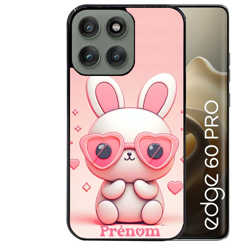 Coque noire taperso pour Moto Edge 60 et Neo Fusion Pro avec motif lapin lunettes personnalisee protection antichoc personnalisée