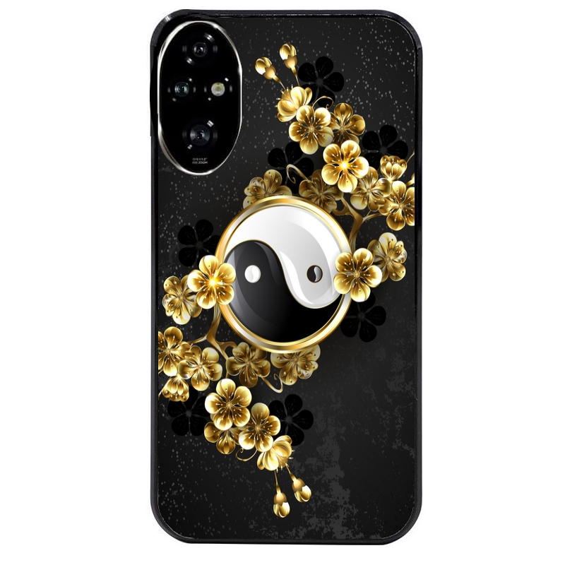 Coque noire taperso pour Honor 200 et Lite Pro Smart avec motif yin yang et fleur protection antichoc personnalisée