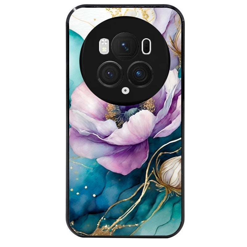 Coque noire taperso pour Magic 5 6 LITE et PRO avec motif marbre fleur protection antichoc personnalisée