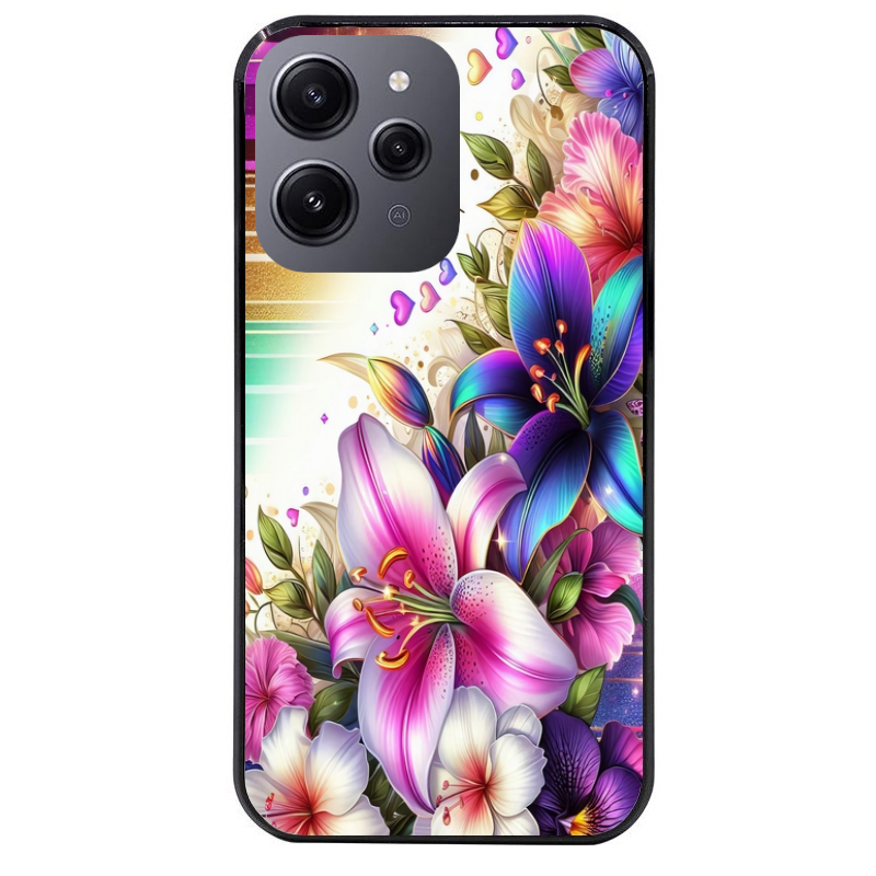 Coque noire taperso pour Redmi 12 4G et 5G avec motif fleur fluo protection antichoc personnalisée