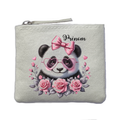 Porte monnaie personnalisé panda noeud ivoire en feutrine en feutrine ivoire