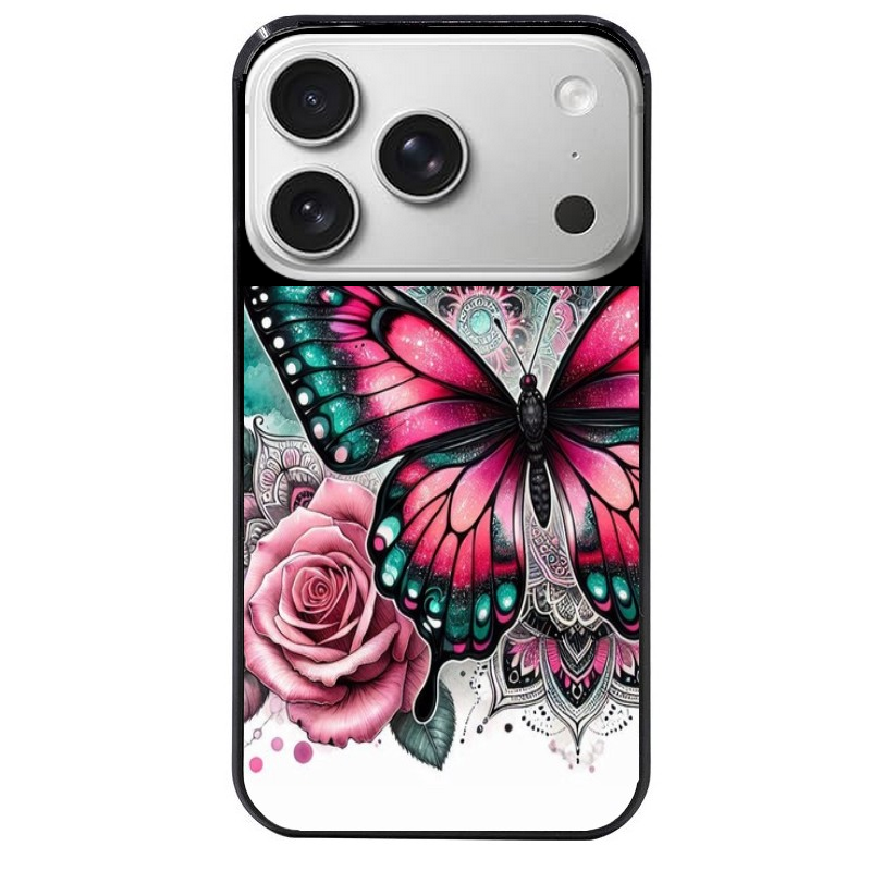 Coque noire taperso pour Iphone 17 17E AIR MAX PRO avec motif papillon rose protection antichoc personnalisée