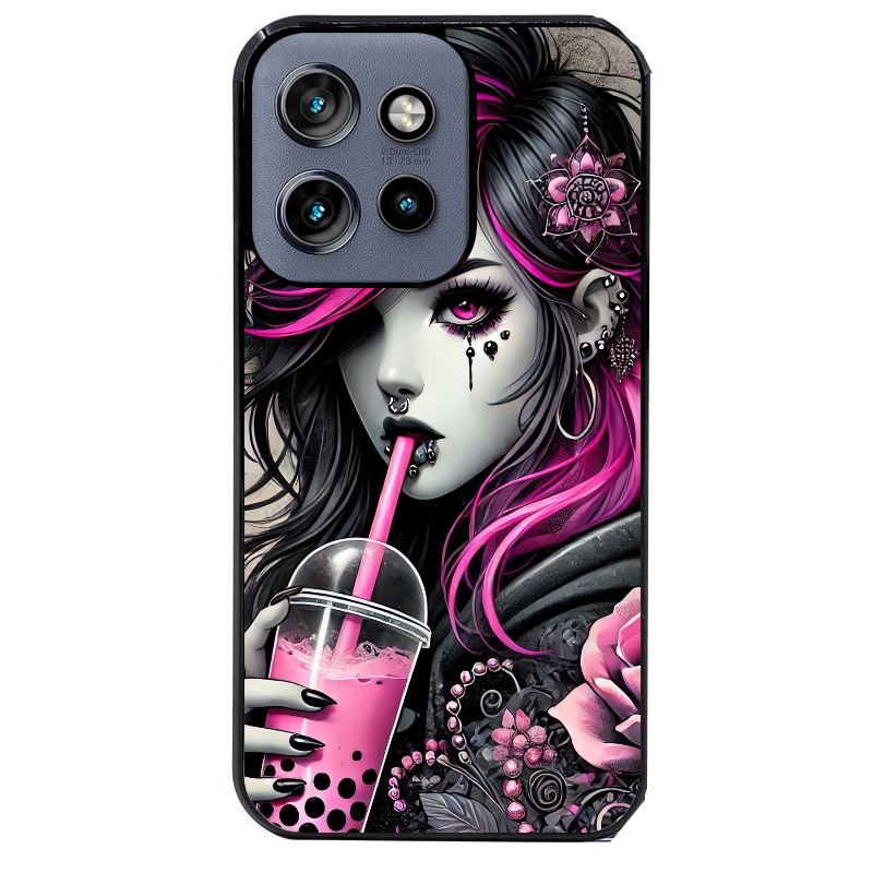 Coque noire taperso pour Moto Edge 60 et Neo Fusion Pro avec motif anime et gothic boba protection antichoc personnalisée
