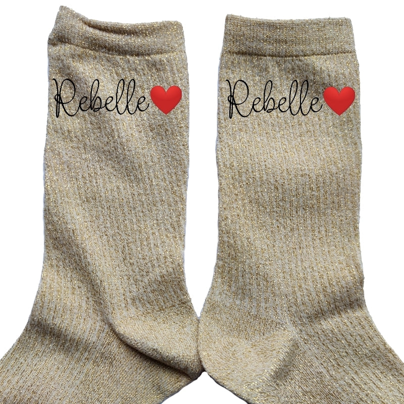 Chaussettes paillettes doré motif rebelle