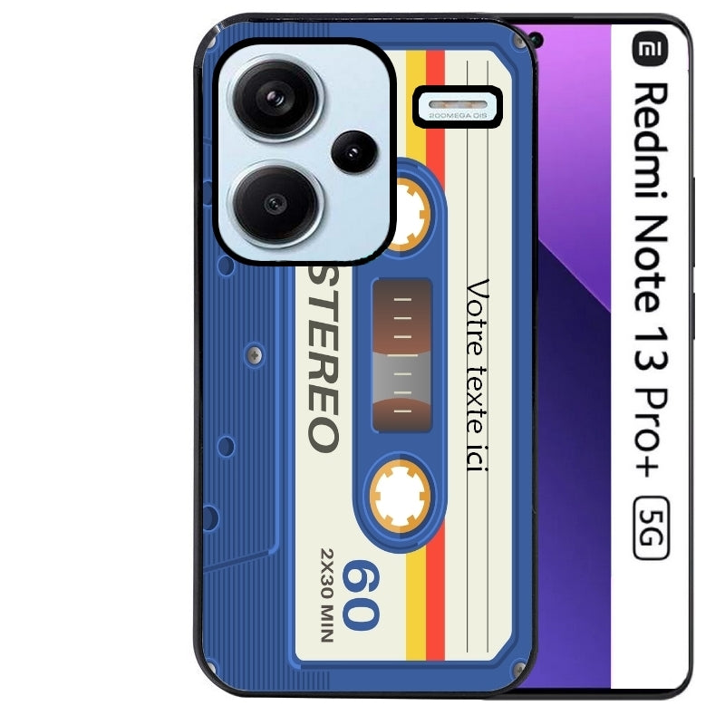 Coque noire taperso pour Redmi Note 13 PRO PLUS 5G personnalisable avec motif cassette bleu protection antichoc personnalisée