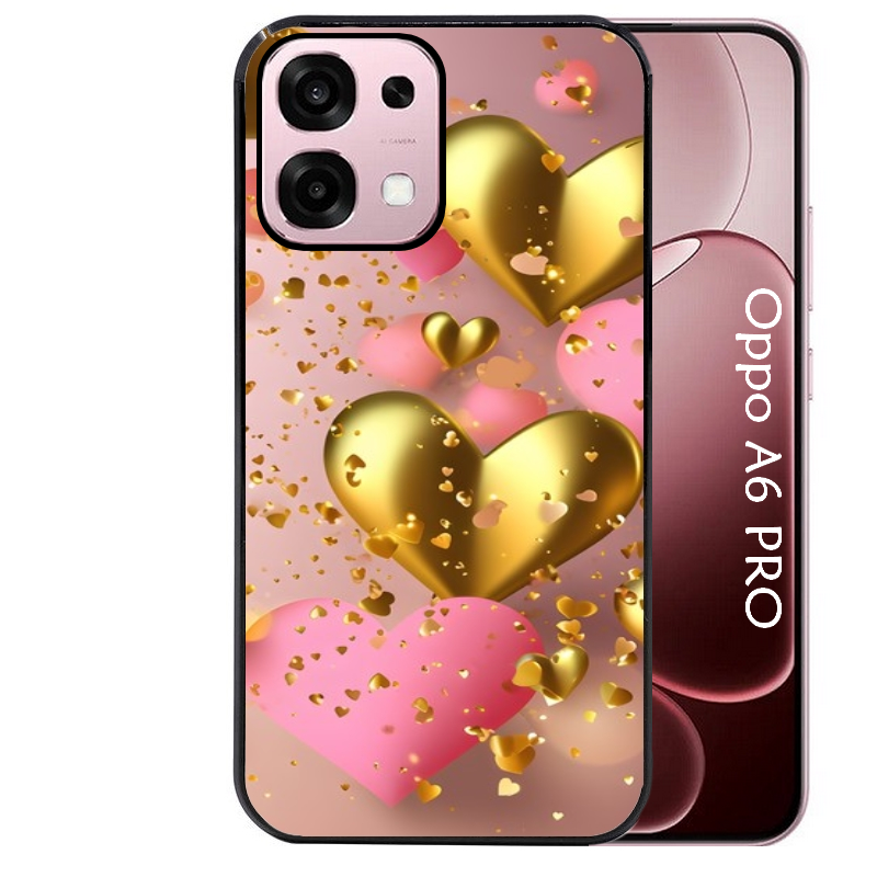 Coque noire taperso pour OPPO A6 PRO 4G et 5G avec motif coeur rose protection antichoc personnalisée