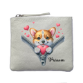Porte monnaie personnalisé chien zip ivoire en feutrine en feutrine ivoire
