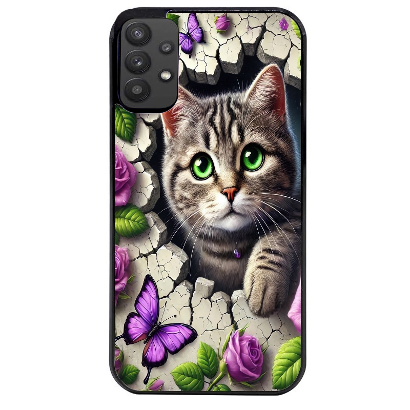Coque noire taperso pour galaxy A22 A32 A52 A52S 4G 5G  avec motif chat papillon 3 protection antichoc personnalisée
