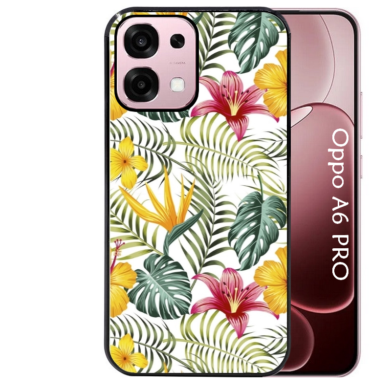Coque noire taperso pour OPPO A6 PRO 4G et 5G avec motif jungle et fleur hibiscus protection antichoc personnalisée