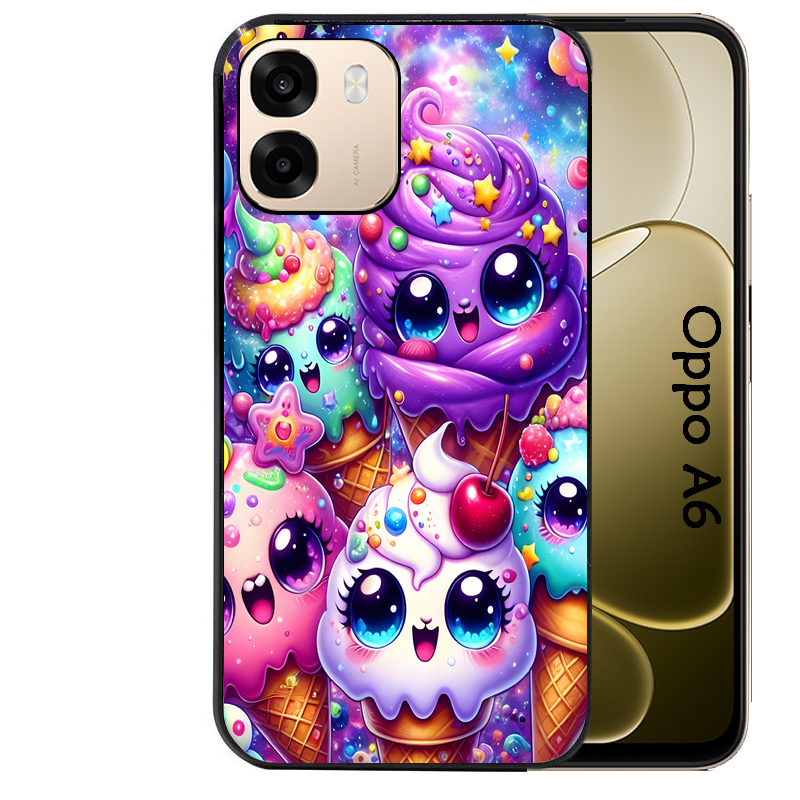 Coque noire taperso pour OPPO A6 A6X 4G et 5G avec motif anime ice cream kawaii protection antichoc personnalisée