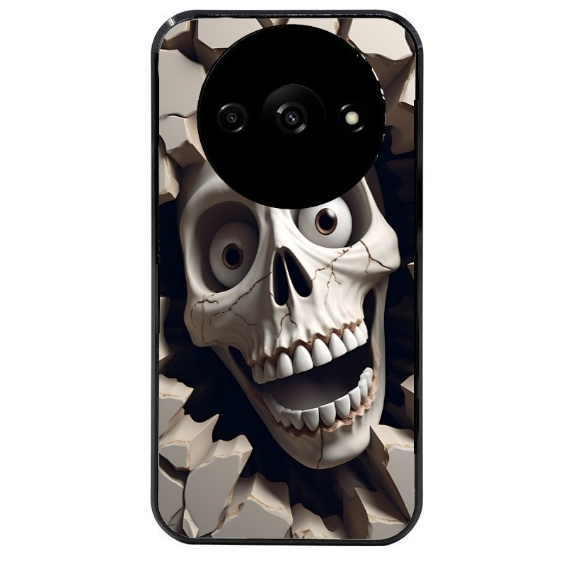 Coque noire taperso pour Redmi A3 avec motif tete de mort smile protection antichoc personnalisée