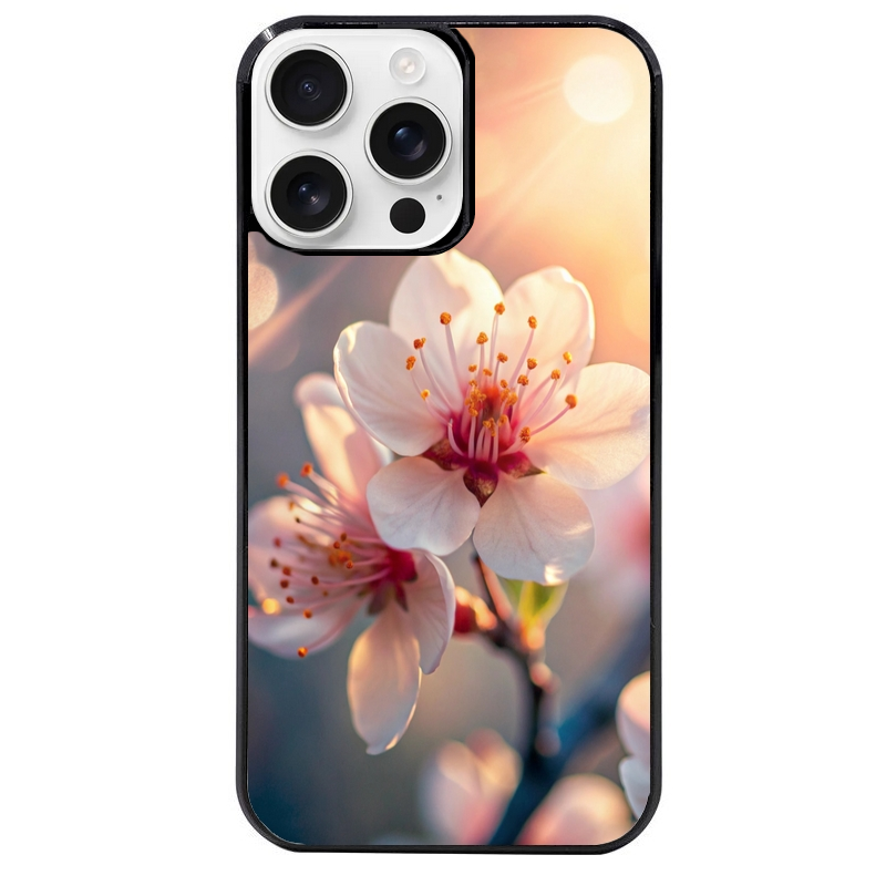 Coque noire taperso pour Iphone 16 16E PLUS MAX PRO avec motif fleur de cerisier protection antichoc personnalisée