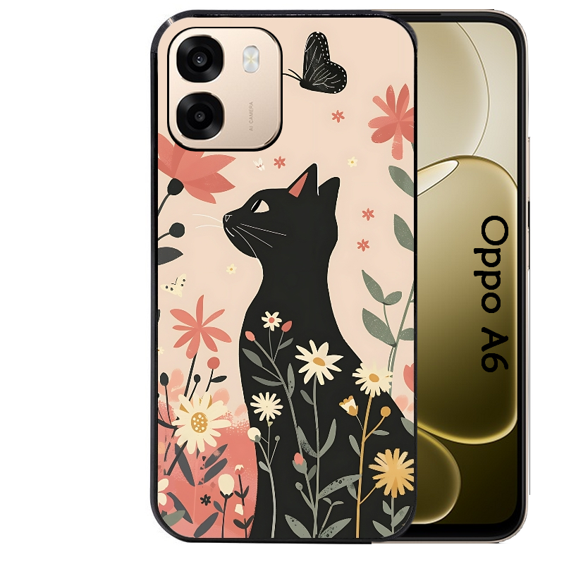 Coque noire taperso pour OPPO A6 A6X 4G et 5G avec motif chat papillon 1 protection antichoc personnalisée