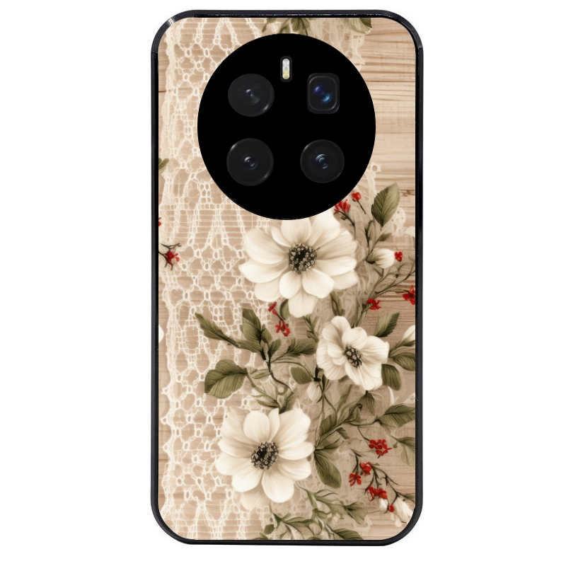 Coque noire taperso pour Magic 7 LITE et PRO avec motif bois et dentelle 2 protection antichoc personnalisée