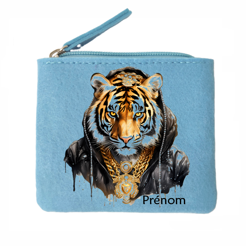 Porte monnaie personnalisé tigre hip hop en feutrine en feutrine