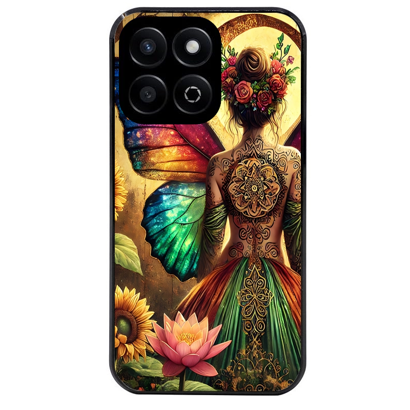 Coque noire taperso pour Honor X8 5G avec motif fee et fleurs protection antichoc personnalisée