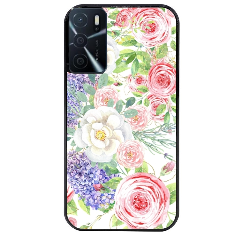 Coque noire taperso pour OPPO A16 et A16S avec motif fleur couleur pastel protection antichoc personnalisée