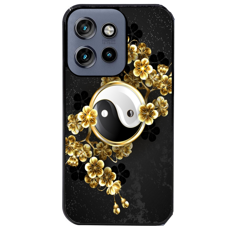 Coque noire taperso pour Moto Edge 60 et Neo Fusion Pro avec motif yin yang et fleur protection antichoc personnalisée