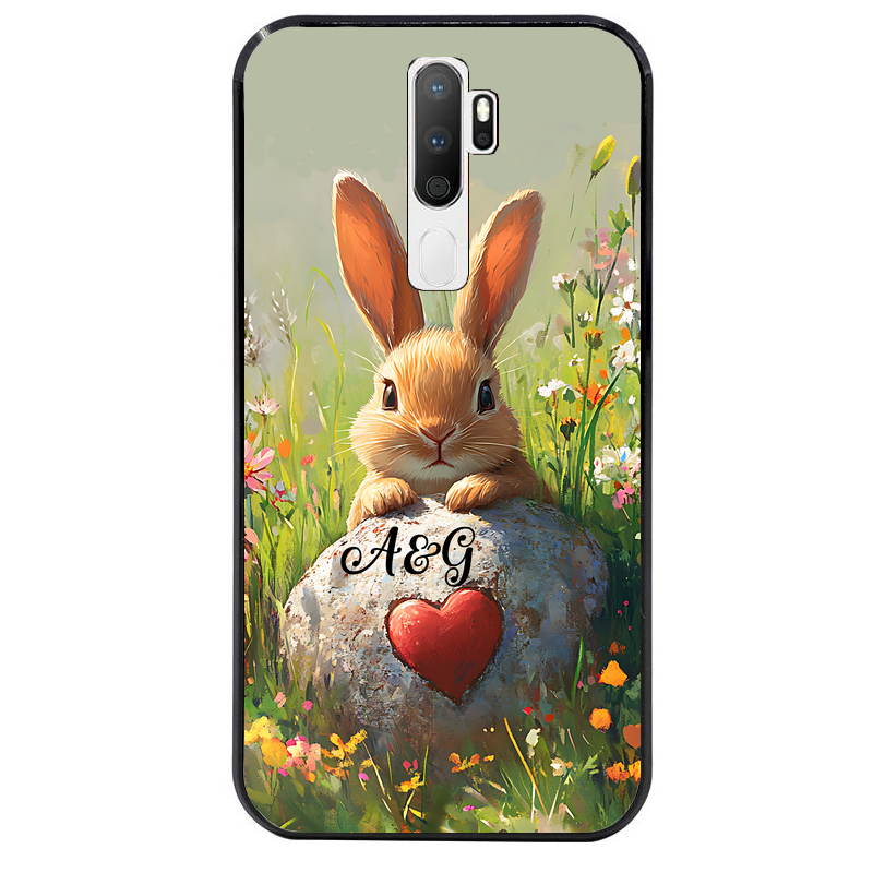 Coque noire taperso pour OPPO A5 A9 2020 avec motif lapin et fleurs personnalisee protection antichoc personnalisée