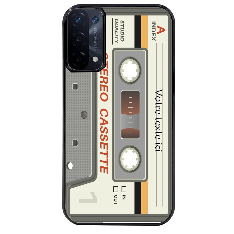 Coque noire taperso pour OPPO A54 et A74 5G avec motif cassette grise personnalisable protection antichoc personnalisée