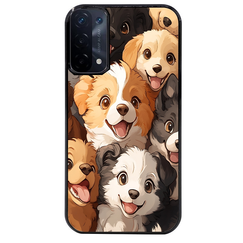 Coque noire taperso pour OPPO A54 et A74 5G avec motif chien smile protection antichoc personnalisée