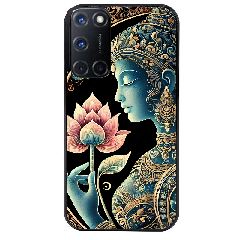 Coque noire taperso pour OPPO A72 4G avec motif bouddha et lotus protection antichoc personnalisée