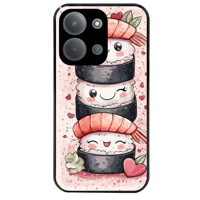 Coque noire taperso pour POCO C85 avec motif sushi kawai anime protection antichoc personnalisée